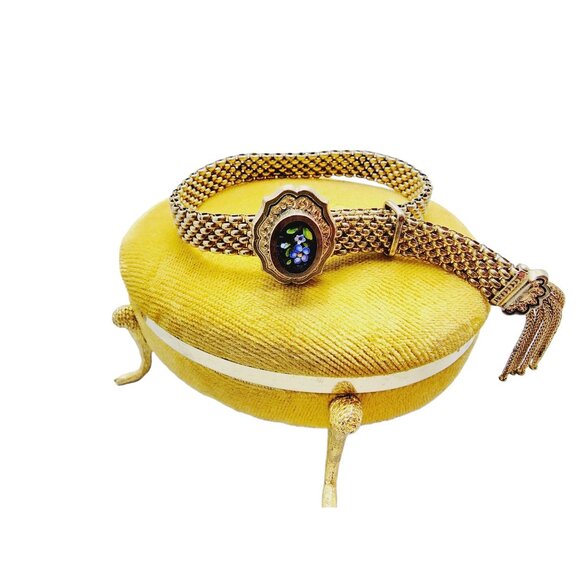 Antique Spectacular Rare Mosaic & Gold Filled Slide Bracelet (A772)